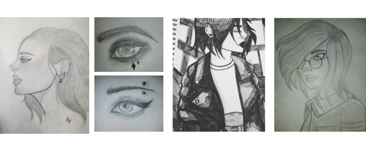 side profile sketch, eye sketches, fashion sketch, glasses girl. 